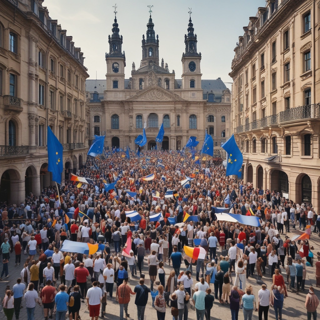 A vibrant graffiti mural with large red letters spells out 'Save Our Forests' on a white wall. The text is adorned with dripping paint, adding to the street art style. To the right, an image of a gorilla holding a spray can is partially visible. A modern walkway with a glass railing is below the mural, where two people are walking. The architecture is sleek and contemporary, featuring clean lines and a blend of glass and concrete.